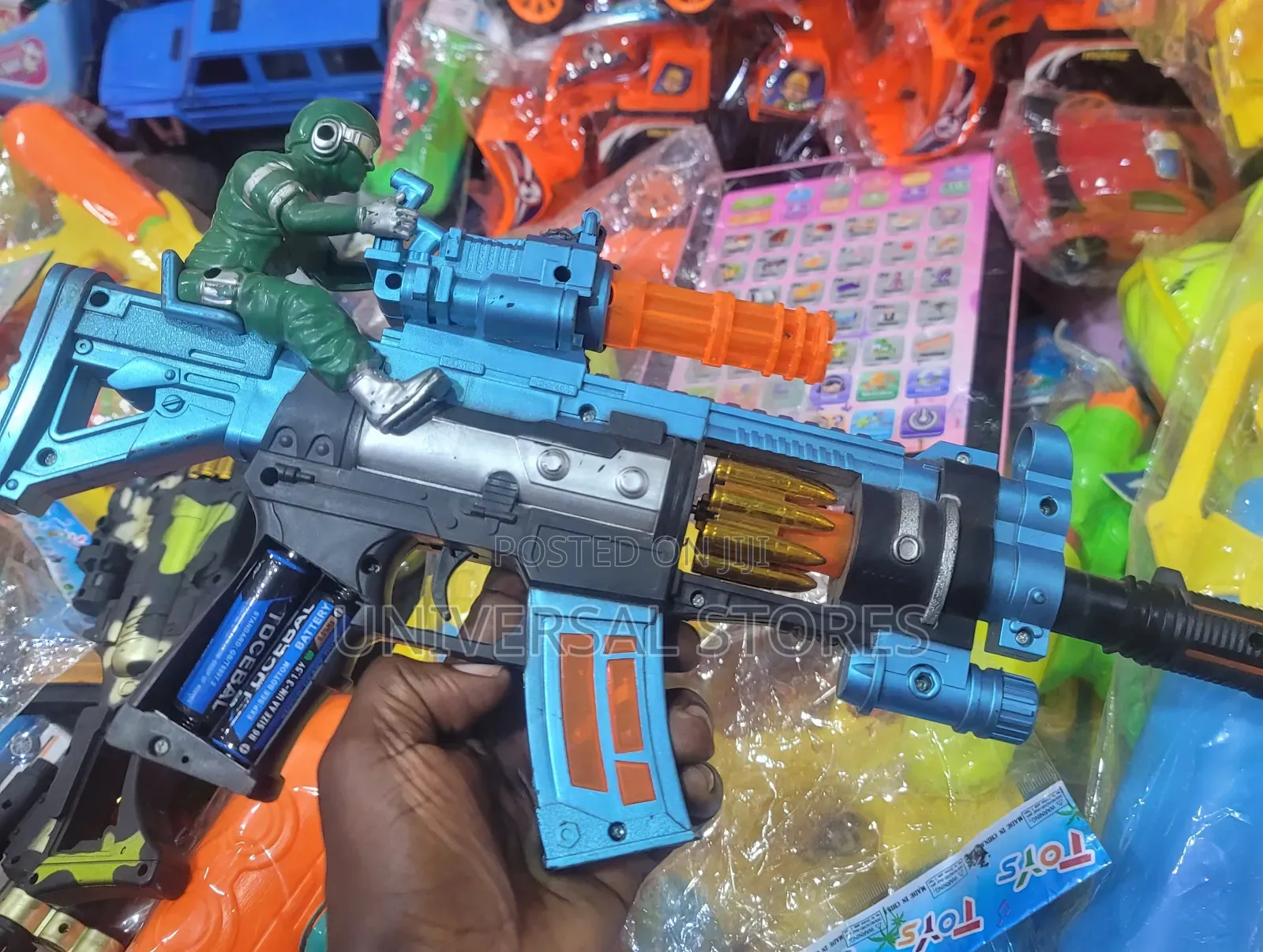 Blue and Black Battery-Operated Toy Submachine Gun