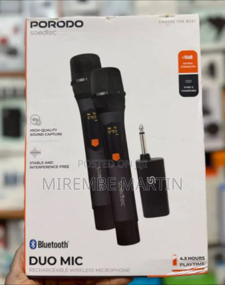 Porodo Soundtec Duo Mic Aluminum Rechargeable Wireless Microphone
