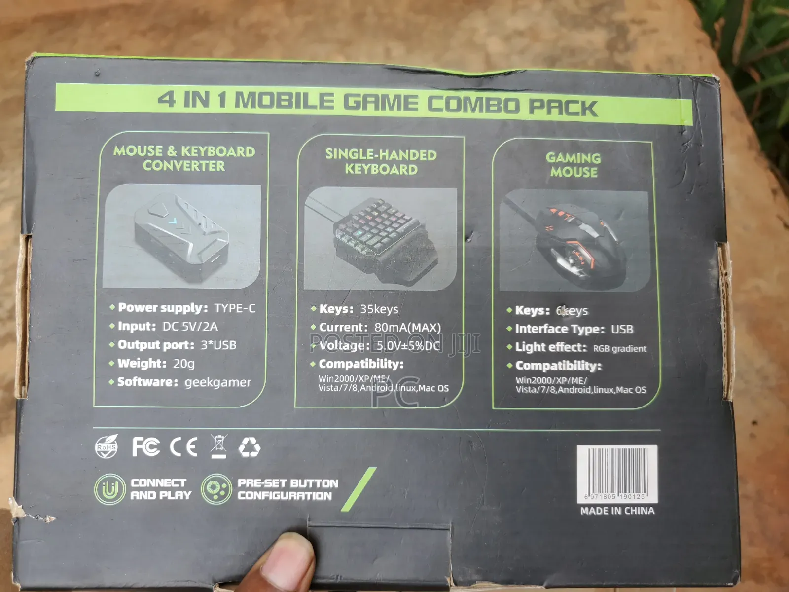 Single Hand Short Gaming Keyboard Mouse for Smart Phone PC