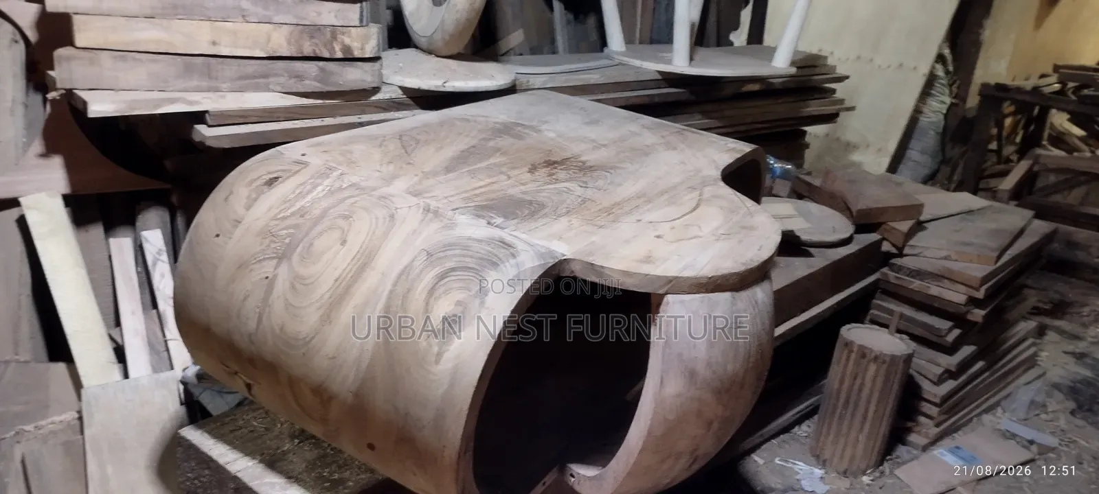 Solid C Shaped Wooden Table