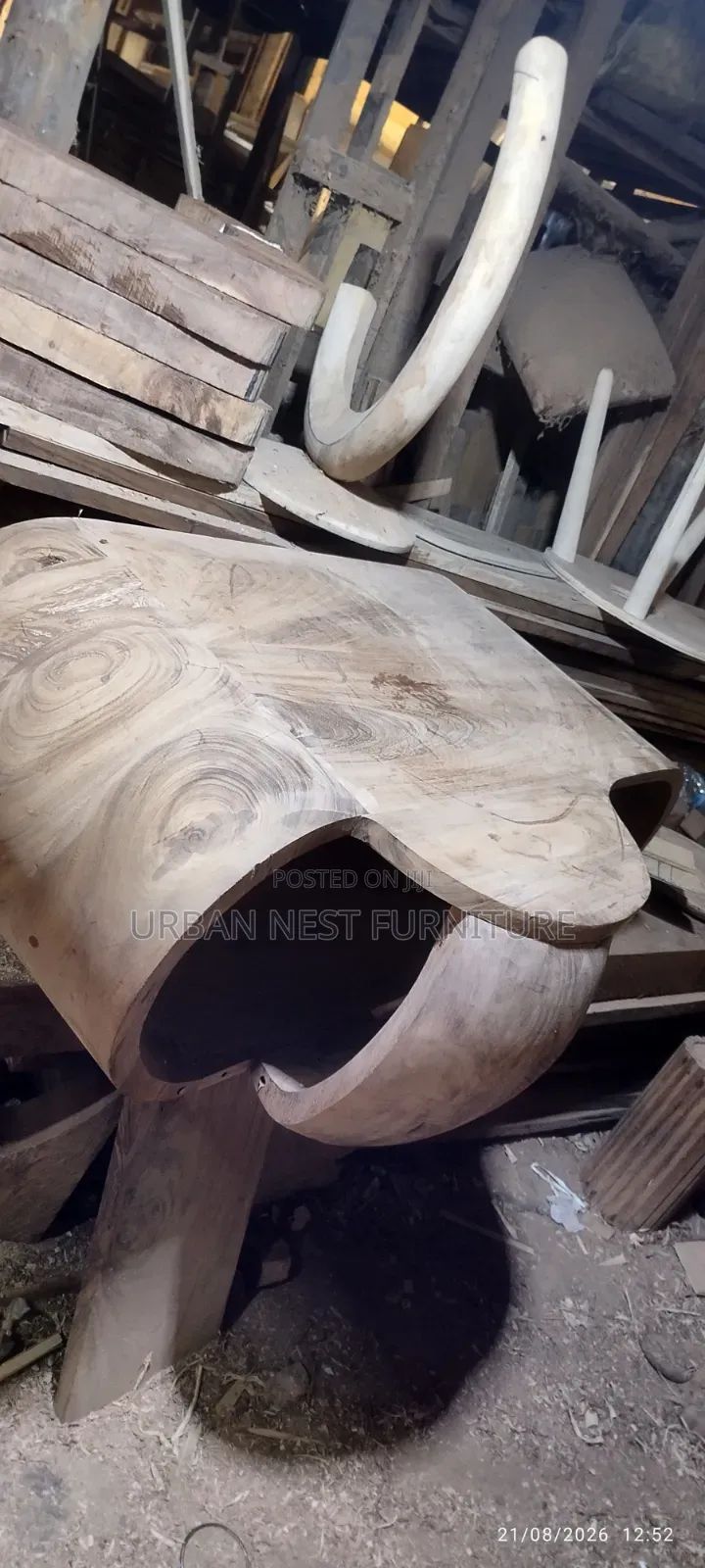 Solid C Shaped Wooden Table