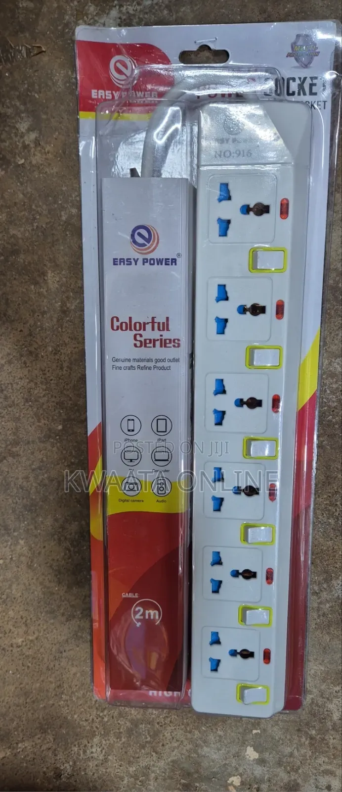 6 Way Extension Socket - 6 Gang Switches - 2M Cable (EASY POWER)