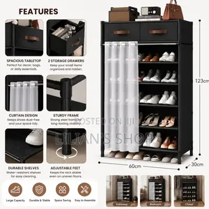 Modern Shoe Storage Rack With Drawers Curtain