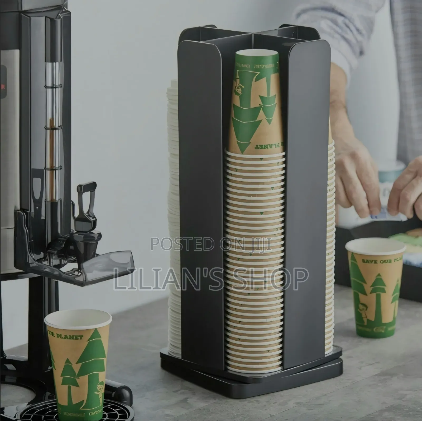 Black 4-Section Revolving Coffee/Dispenser Cup Organizer