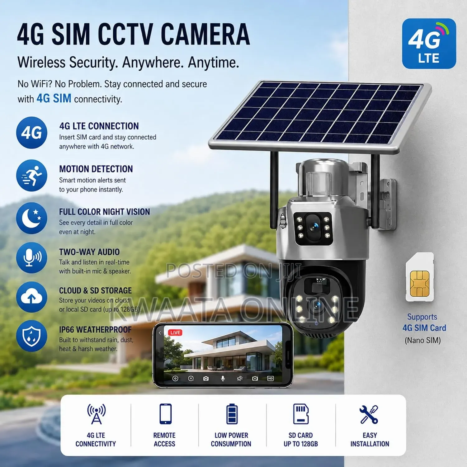 4G Sim Card Dual Lens PTZ Solar Camera WiFi Wireless Security Camera