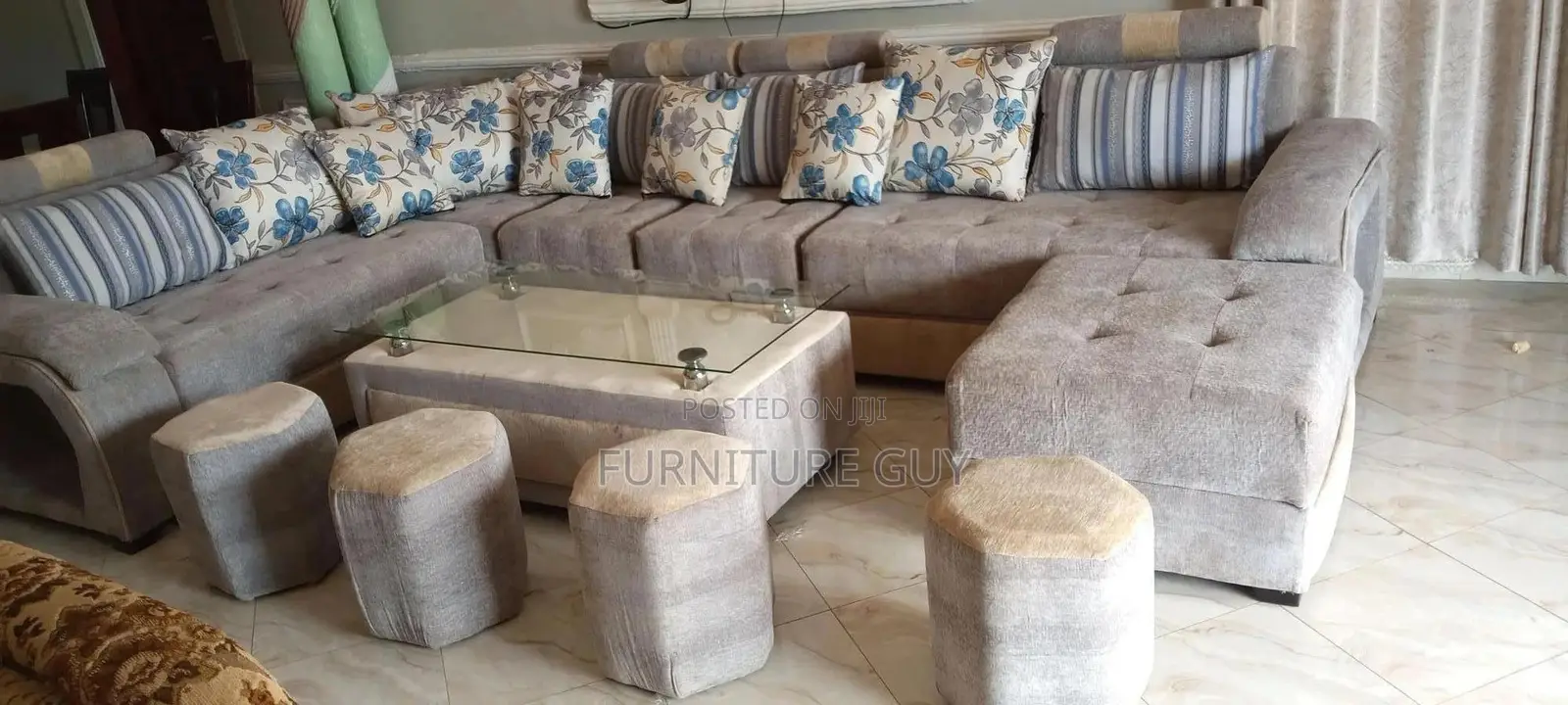 Grey7-Seater L Shaped Sectional Sofa Set