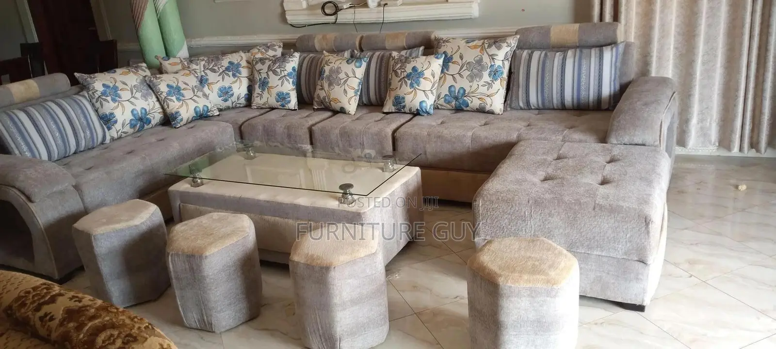 Grey7-Seater L Shaped Sectional Sofa Set