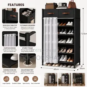 Modern Shoe Storage Rack With Drawers Curtain