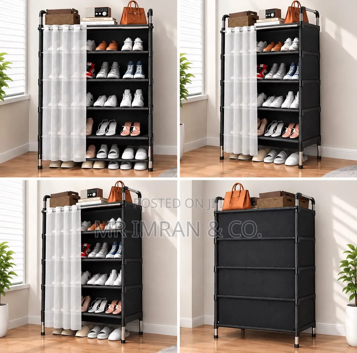 Multi-Tier, Dark-Framed Dustproof Shoe Rack