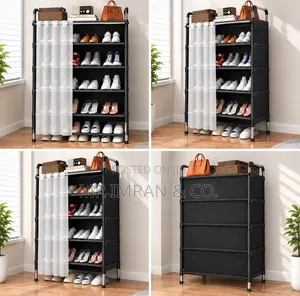 Multi-Tier, Dark-Framed Dustproof Shoe Rack