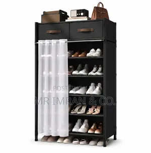 Multi-Tier, Dark-Framed Dustproof Shoe Rack