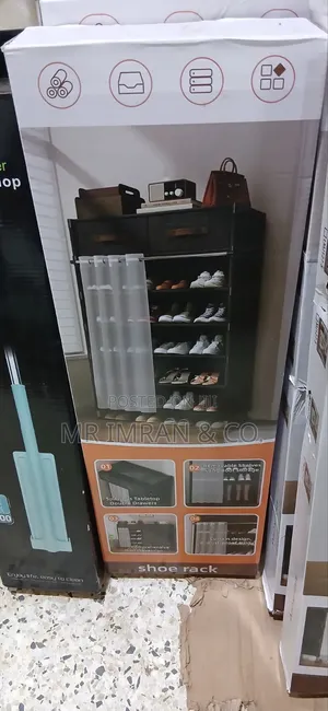Multi-Tier, Dark-Framed Dustproof Shoe Rack