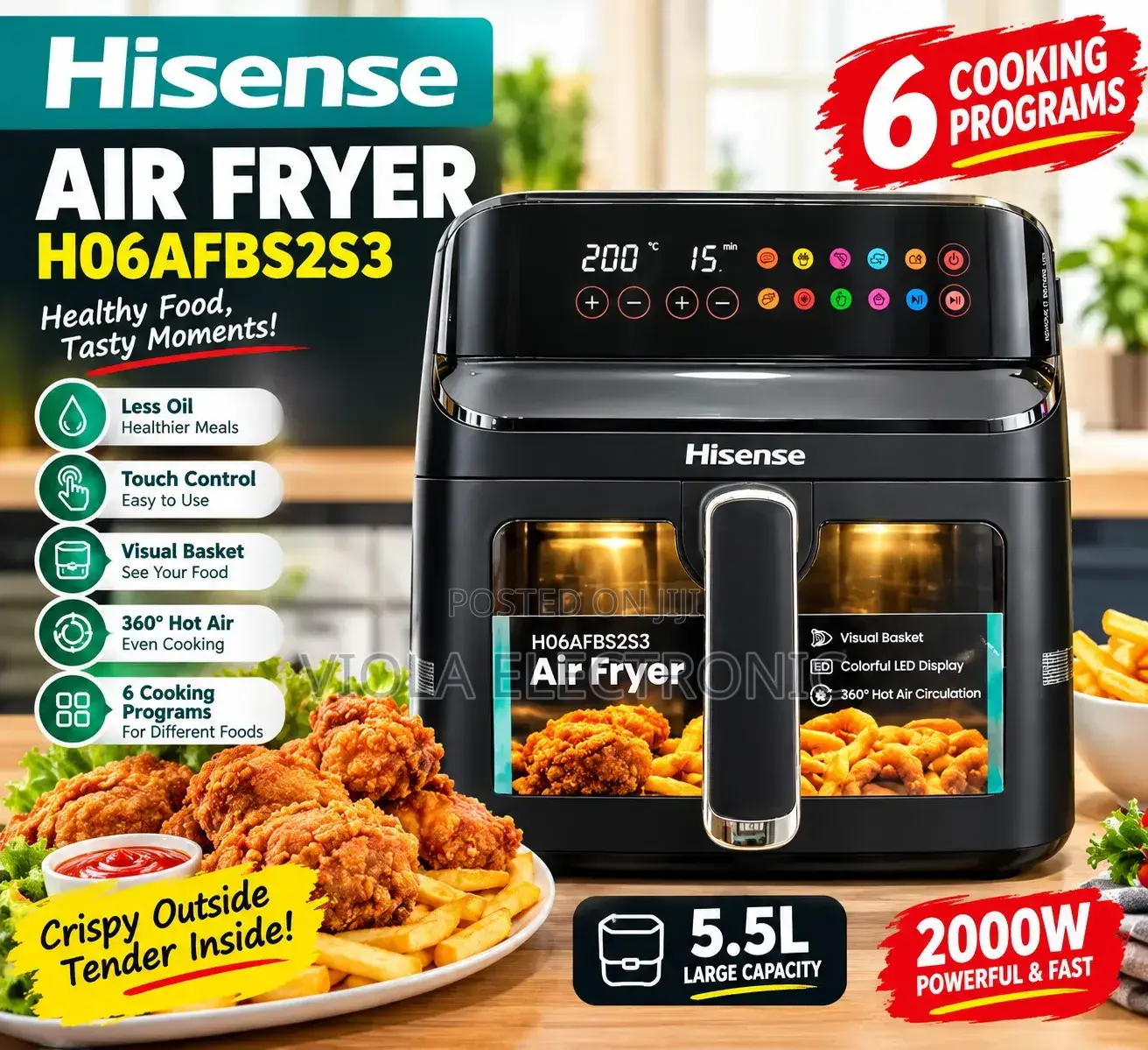Hisense 5.5L Air Fryer – Digital Touch Control