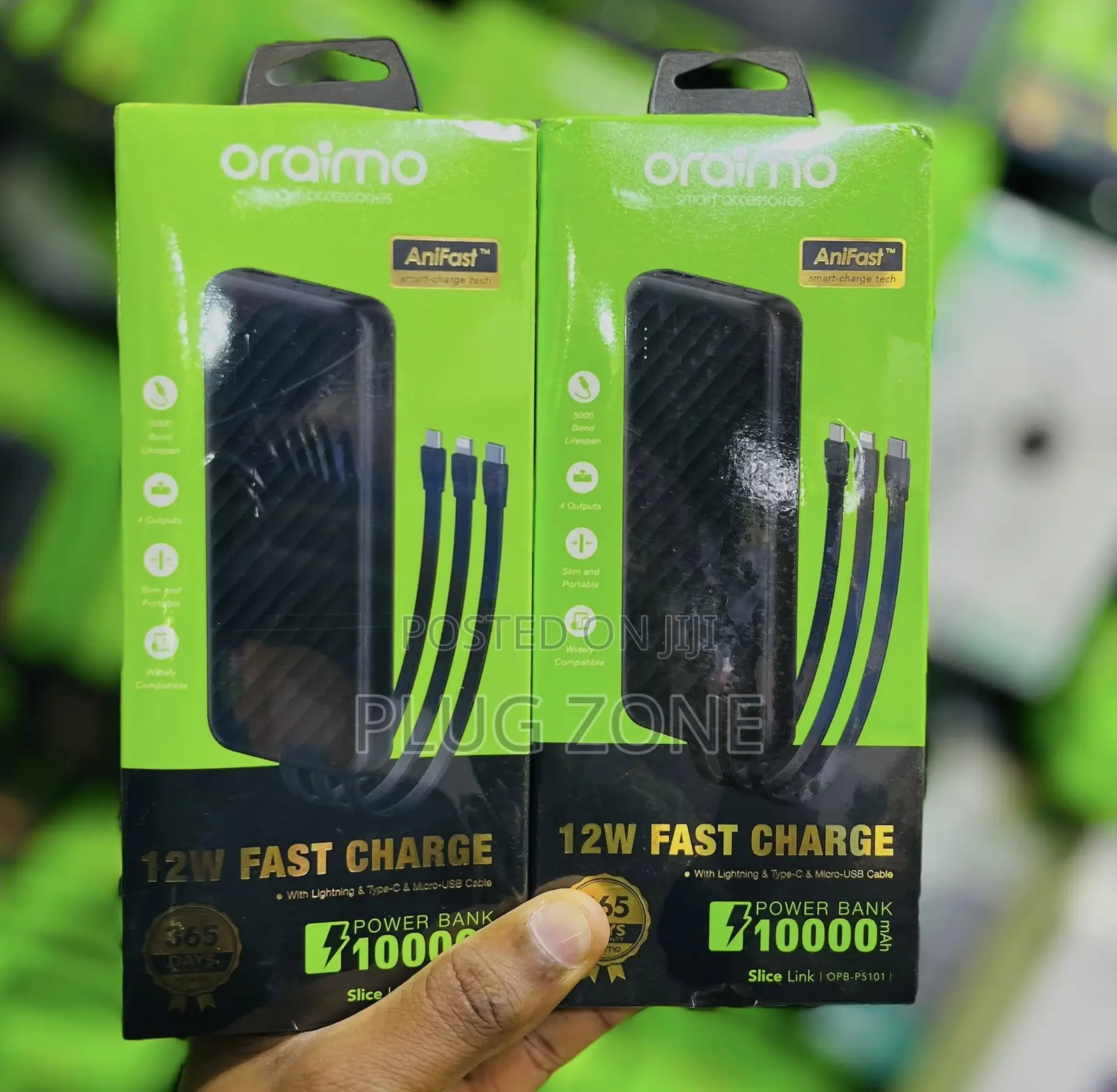 Oraimo Power Bank With Inbuilt Cables 10,000mAh