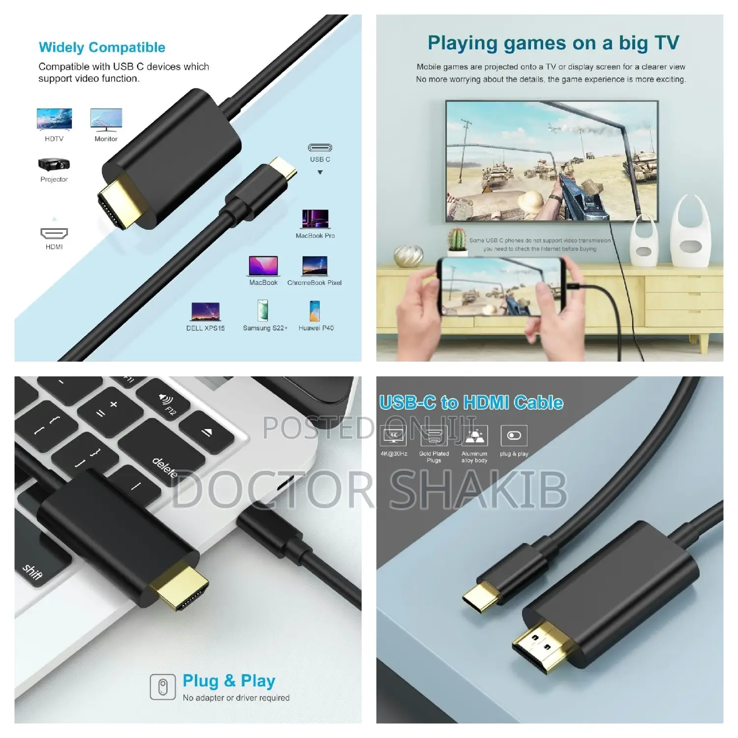 USB Type-C to HDMI Cable Supporting Ultra HD