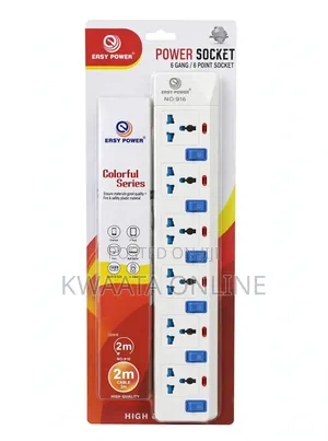 6 Way Extension Socket - 6 Gang Switches - 2M Cable (EASY POWER)
