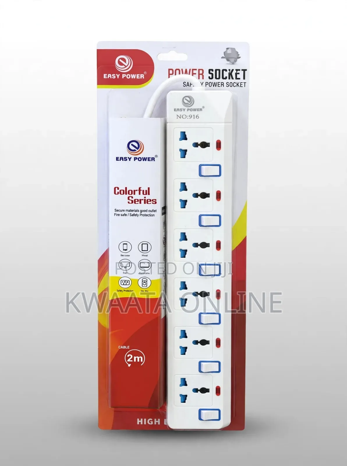 6 Way Extension Socket - 6 Gang Switches - 2M Cable (EASY POWER)