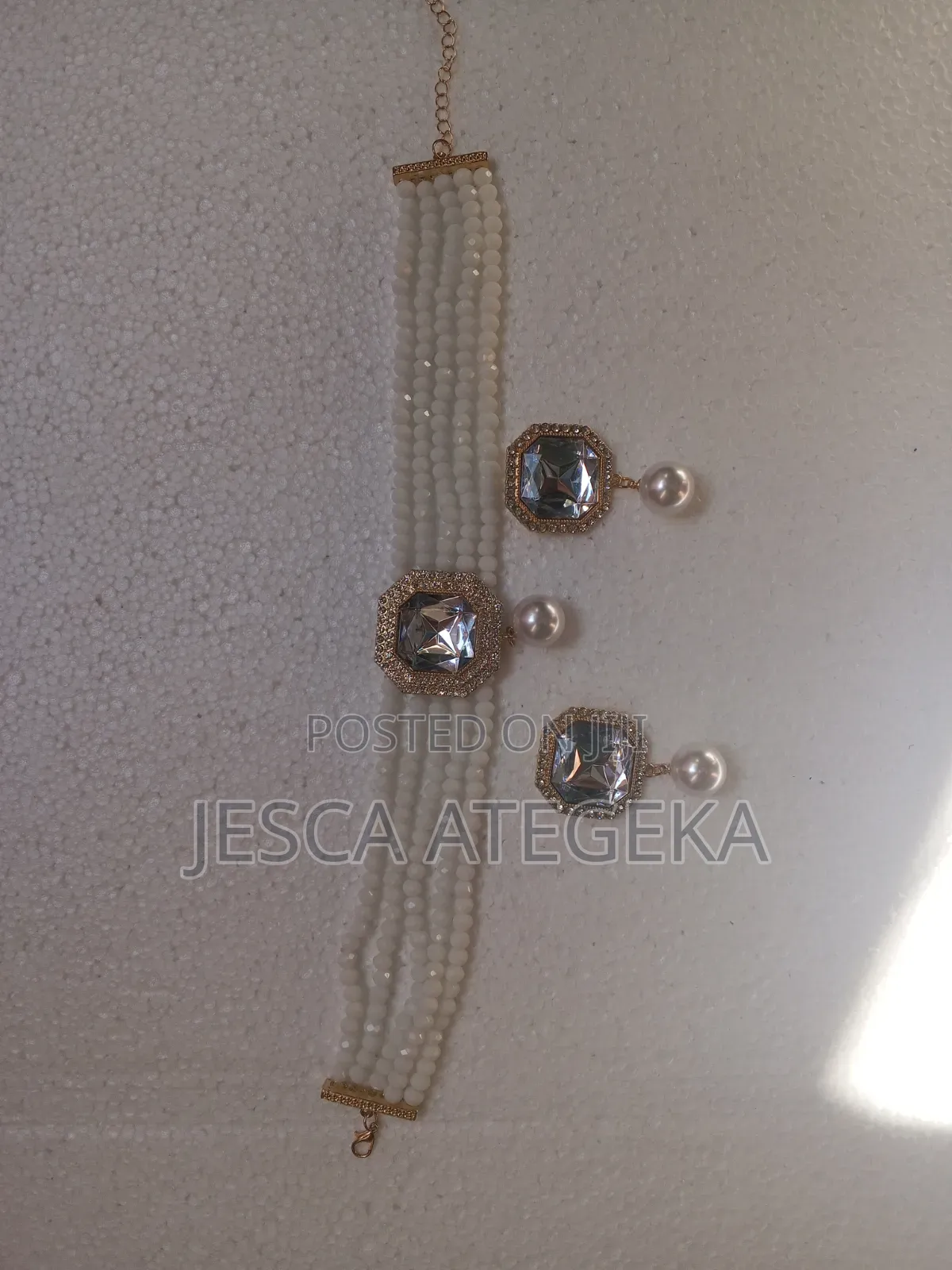 Vintage Multi-Layer Pearl Choker and Earring Jewelry Set.