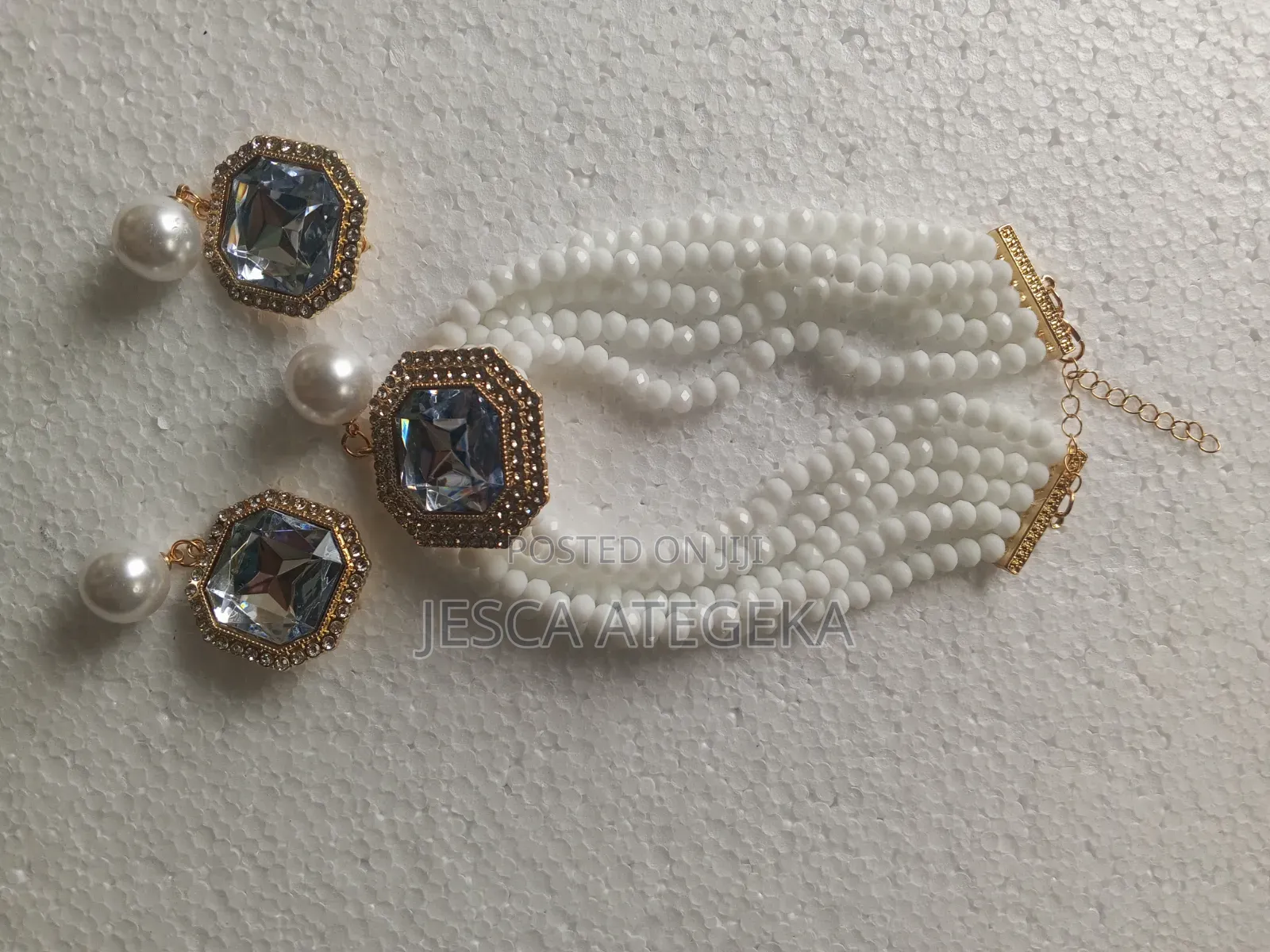 Vintage Multi-Layer Pearl Choker and Earring Jewelry Set.