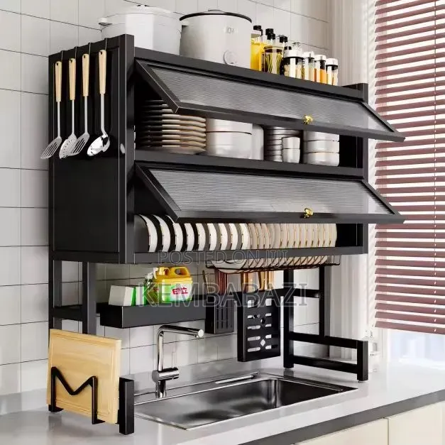 Double-Door Enclosed Over-the-Sink Dish Drying Rack