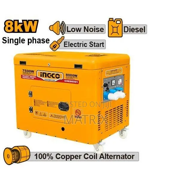 INGCO Silent Diesel Generator, an 8.0 kW Single-Phase Backup Power