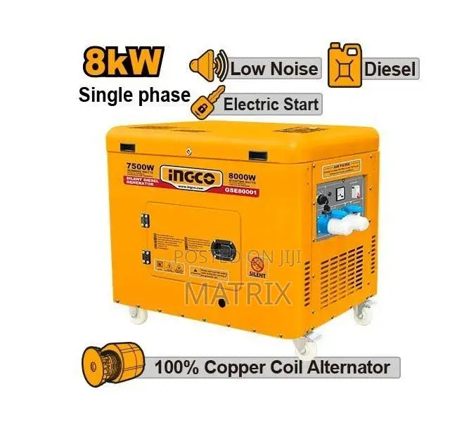 INGCO Silent Diesel Generator, an 8.0 kW Single-Phase Backup Power