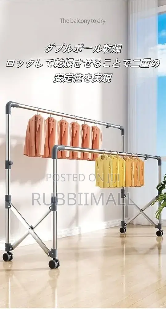 Double-Pole Telescopic Clothes Drying Rack and Garments Stand 80Kg
