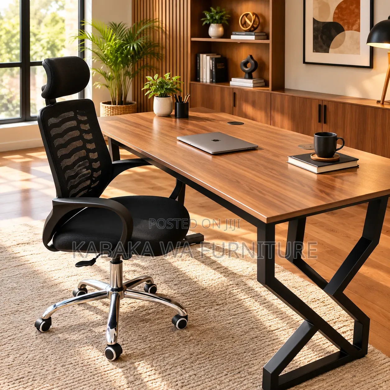 Office-Desk-120cm-Brown-Wood-X-Metal-Legs-Heavy-Duty-Table-