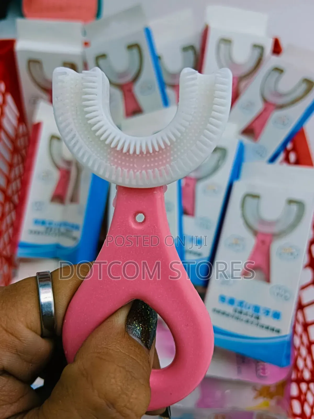 Pink U-Shaped Children's Training Toothbrush