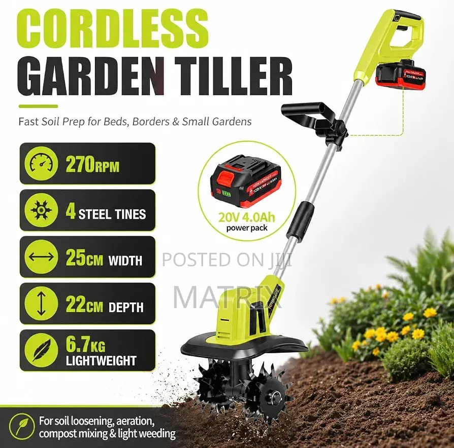 Cordless Tiller Cultivator, a Battery-Powered Garden Tool