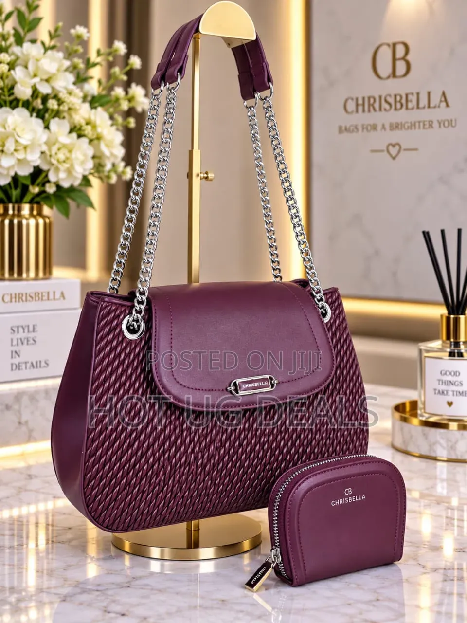 Chrisbella 2-Piece Quilted Shoulder Bag Matching Coin Purse Set