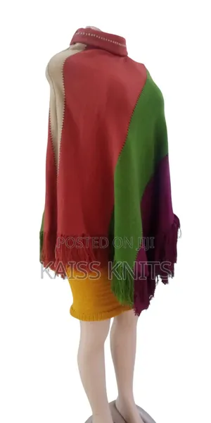 Multi Colored Knitted Shawl Poncho