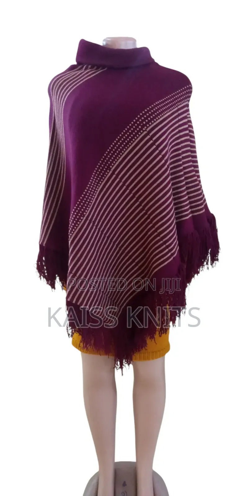 Maroon and Khaki Women's Shawl Poncho