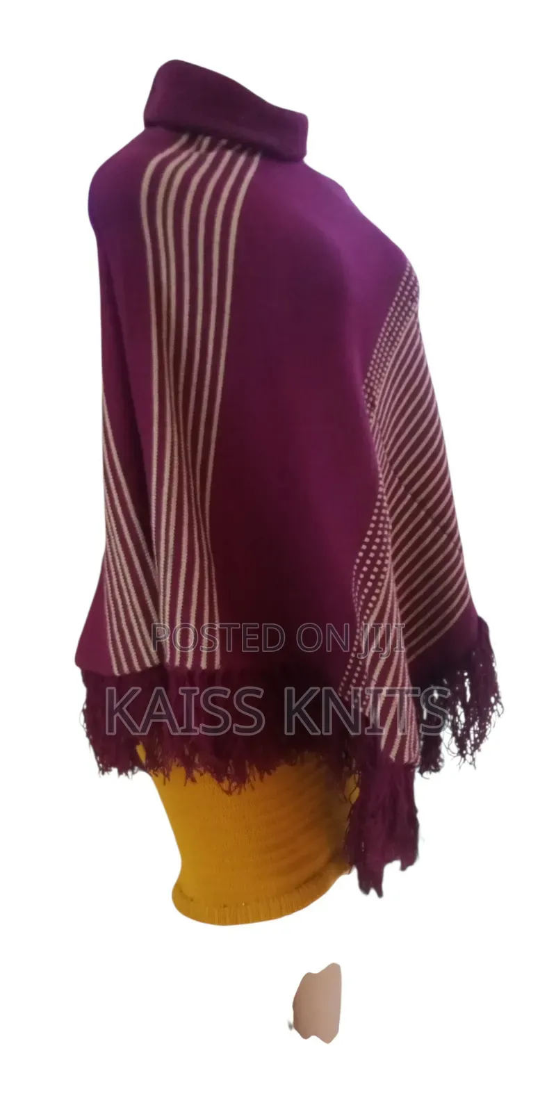 Maroon and Khaki Women's Shawl Poncho