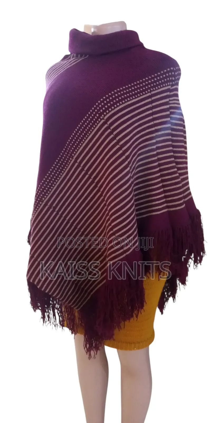 Maroon and Khaki Women's Shawl Poncho