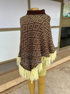Brown Card Knitted Women's Shawl Poncho