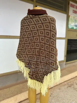 Brown Card Knitted Women's Shawl Poncho