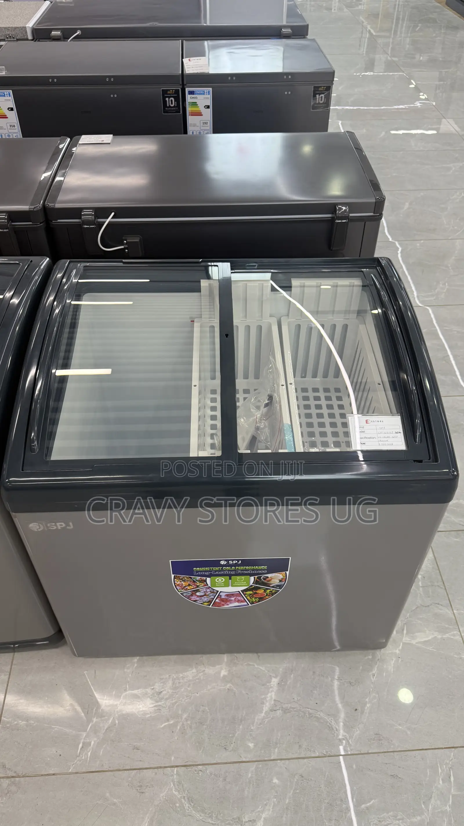 SPJ 365L Glass Top Chest/Ice Cream Freezer