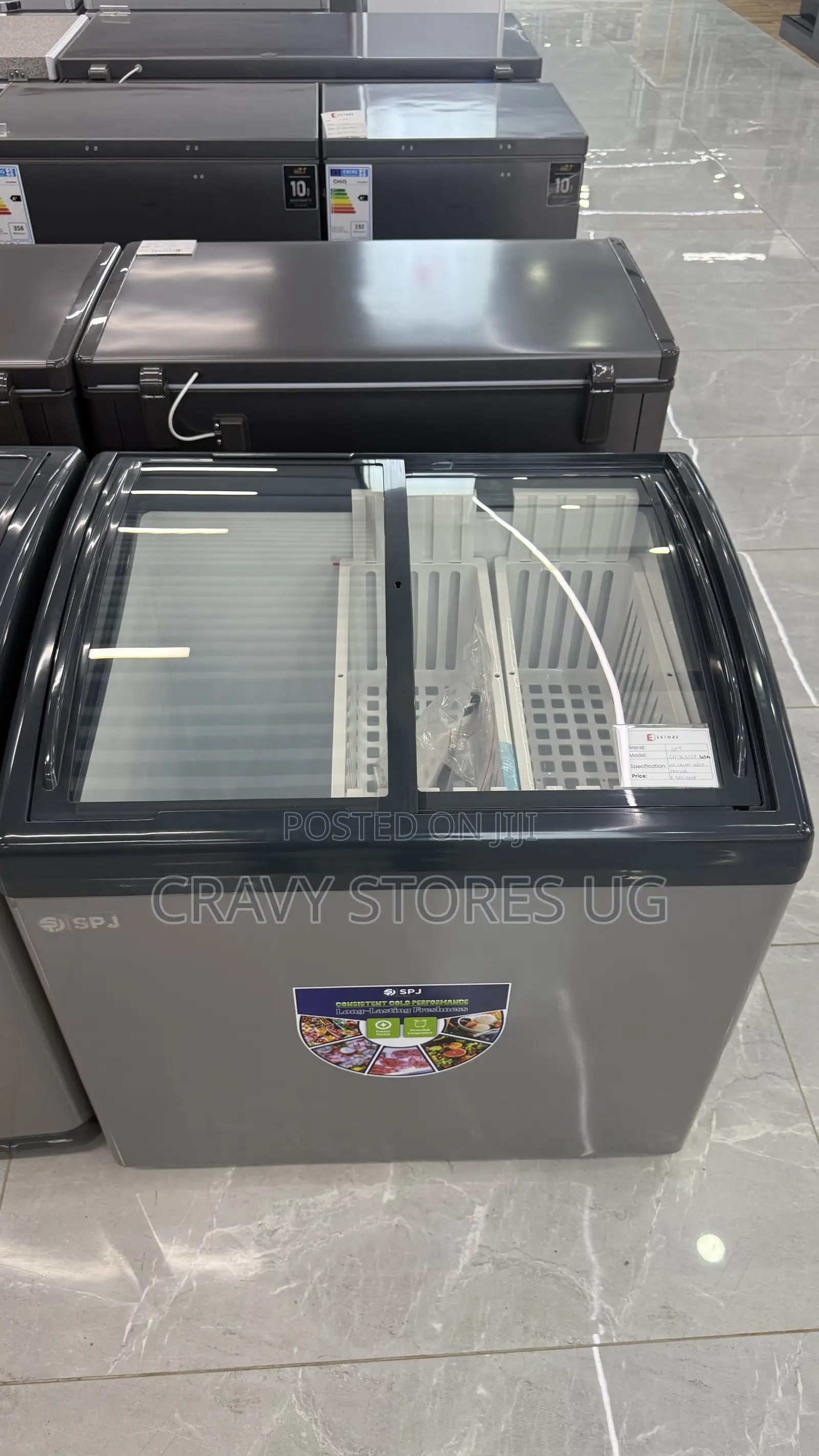SPJ 365L Glass Top Chest/Ice Cream Freezer