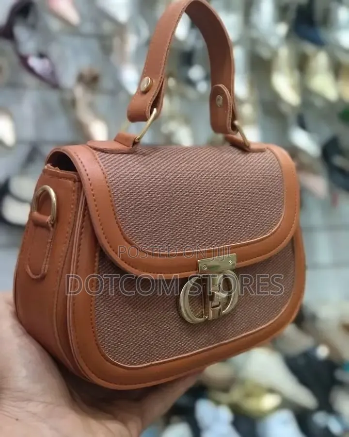Chrisbella Leather and Textured Fabric Handbag
