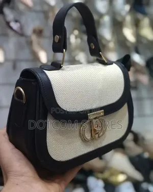 Chrisbella Leather and Textured Fabric Handbag