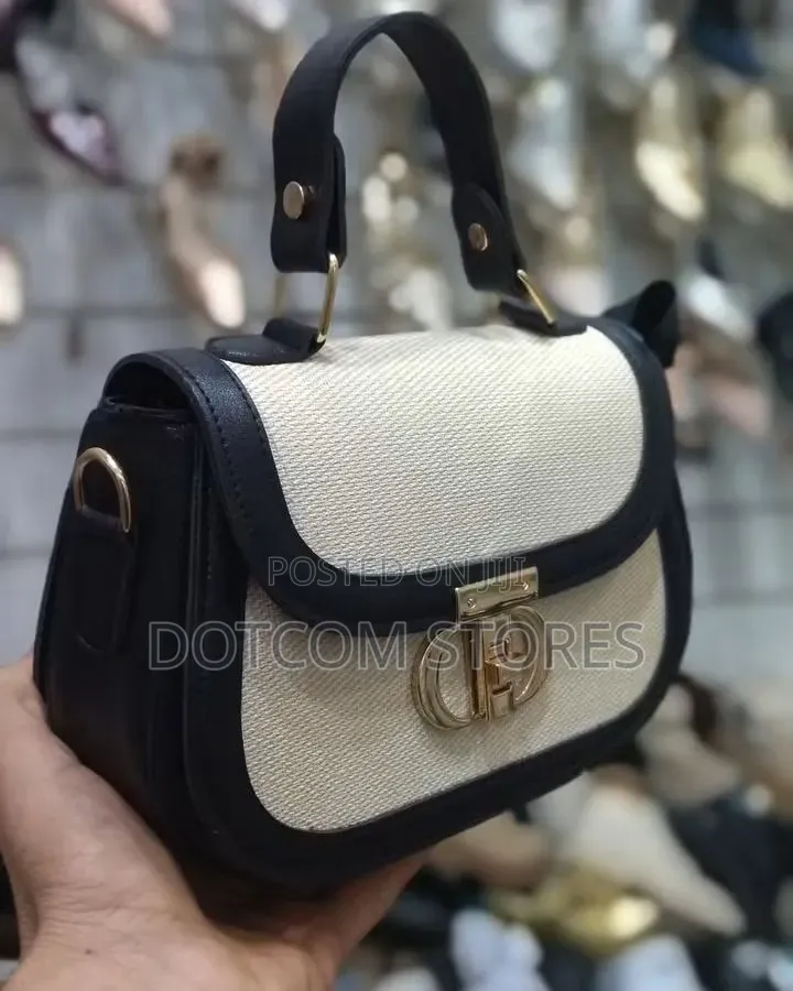 Chrisbella Leather and Textured Fabric Handbag