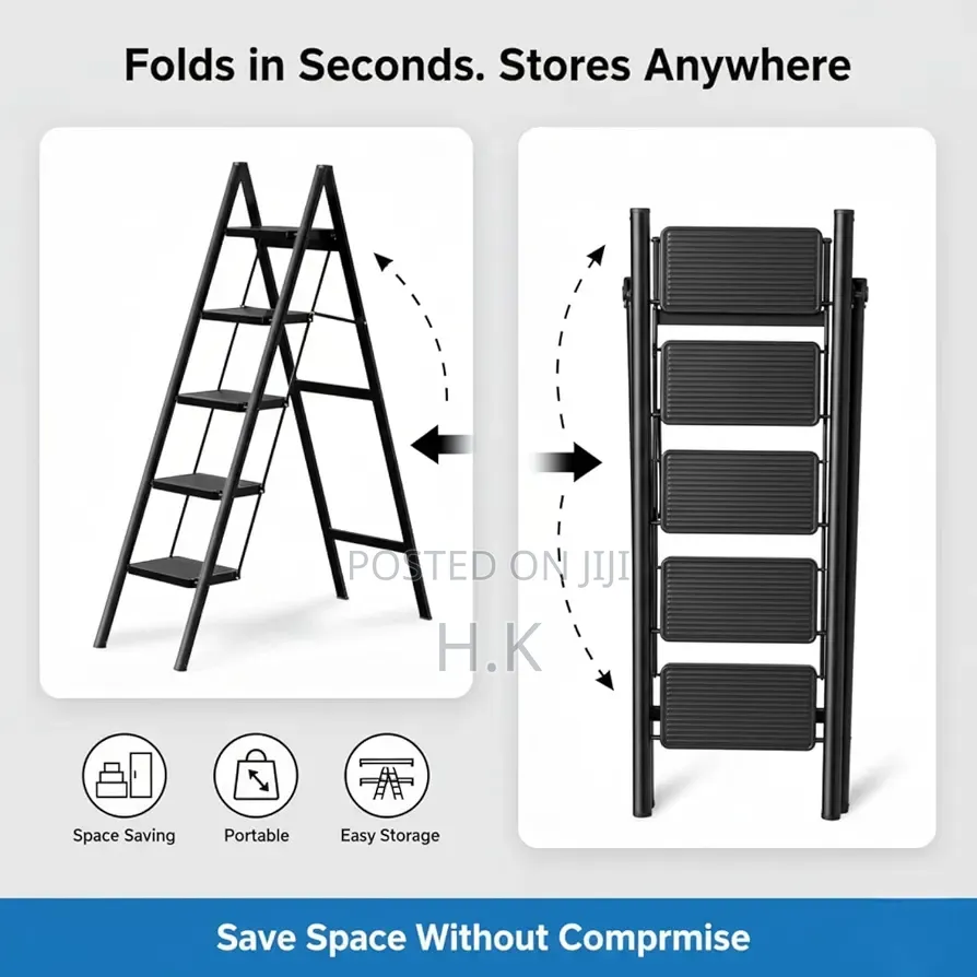 Durable Folding 5-Step Ladder With Sturdy Frame