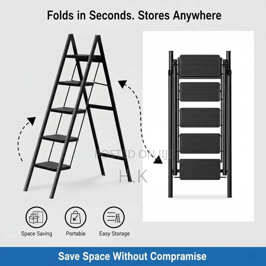 Durable Folding 5-Step Ladder With Sturdy Frame