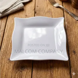 12-Piece White Square Ceramic Dinner Plates Set–Modern Wavy Dinnerware