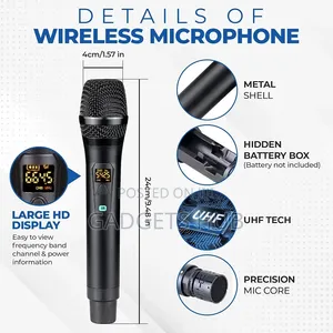 Wireless Microphone Dual Channel Handheld Dynamic Mics Receiver 200ft