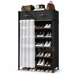 Modern Shoe Storage Rack With Drawers Curtain