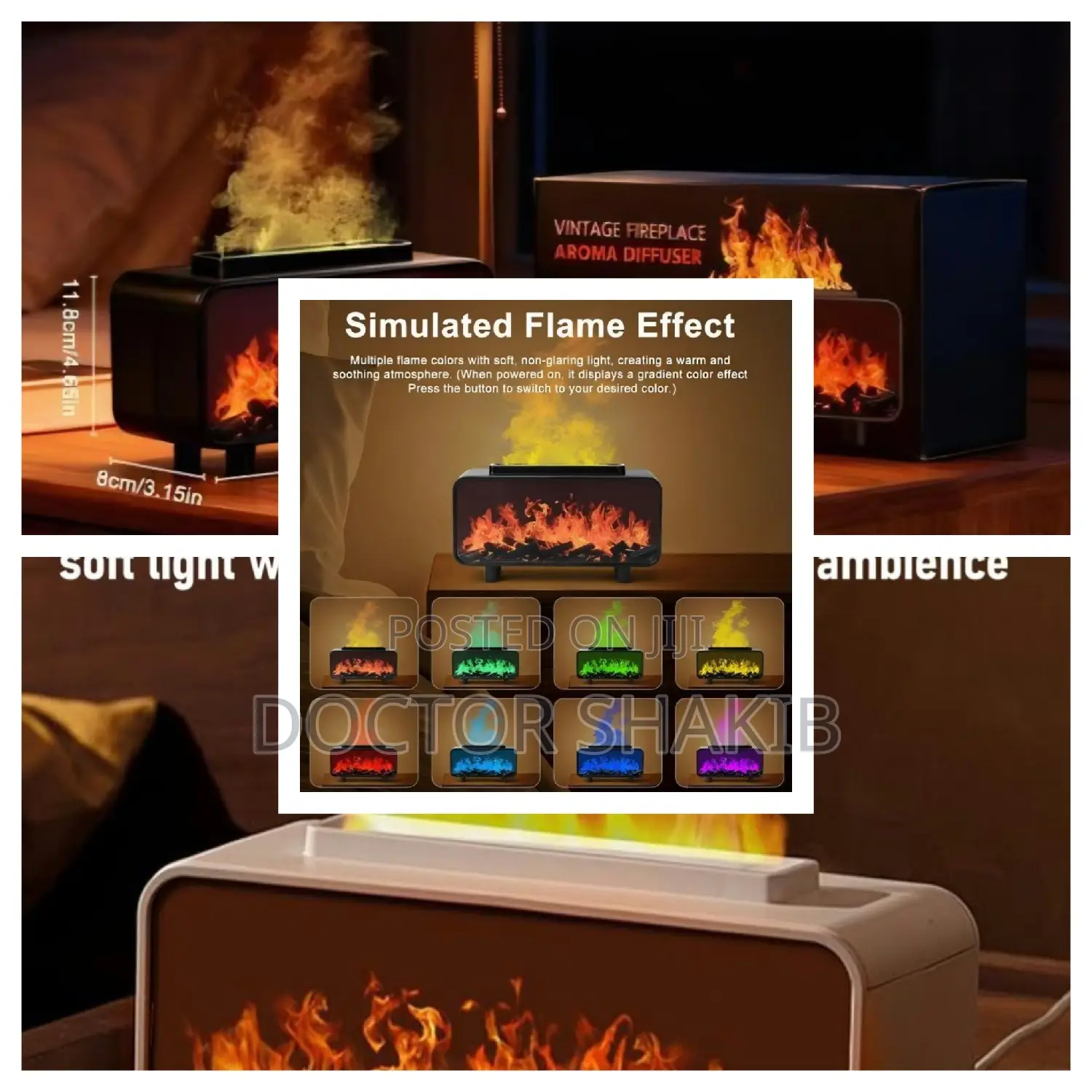 3-in-1 Simulated Fireplace Flame Air Humidifier and Diffuser