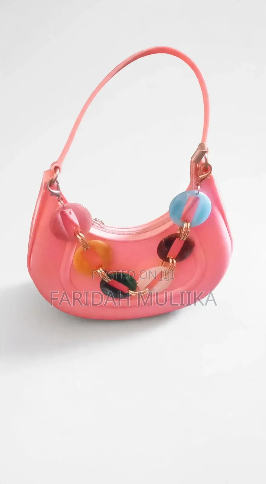 Trendy Transparent Pink Mini Bag With Beads for Ladies.