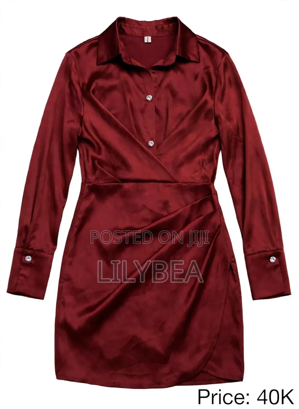 Brown Satin Shirt Dress S/M - Coffee Brown - - Lungujja